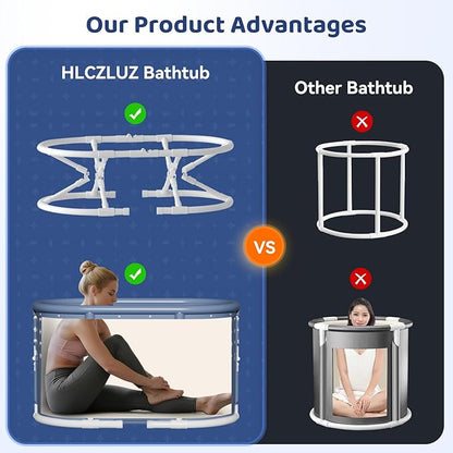 Portable Bathtub, Foldable Bathtub No Installation, Freestanding Shower Bathtubs with Cushion, Collapsible SPA Soaking Bath Tub, Hot & Ice Bath Tub for Indoor Outdoor (Light Blue Gray)