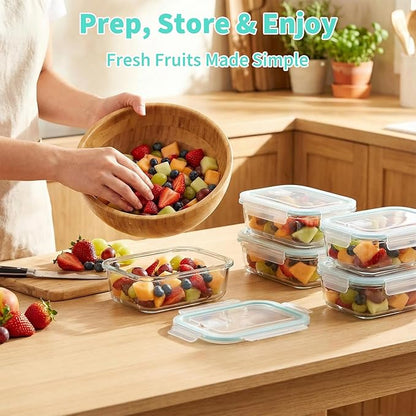 2 Pack Fruit Storage Containers for Fridge, Glass Fruit Containers for Fridge with Airtight Lid, Airflow Vent Design to Keep Produce Fresh Longer, Ideal for Fruits and Vegetables Storage