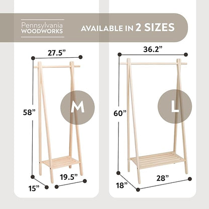 Pennsylvania Woodworks Handcrafted Maple Garment Rack - Sleek & Stylish Clothing Storage, Home Organization, Boutique Display, Coat Rack, Laundry Room Decor - Made in the USA (Large)
