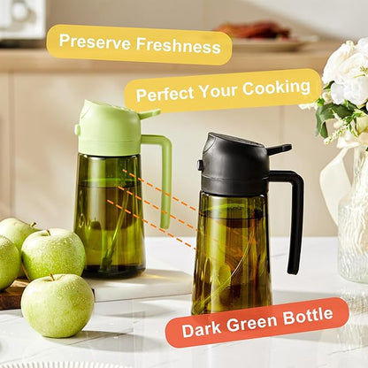 CXINYI - 16oz/470ml Olive Oil Dispenser for Kitchen with Stickers - 2 in 1 Olive Oil Sprayer for Cooking, Air Fryer, and Salad, Black (Light-Proof Kitchen Gadget)
