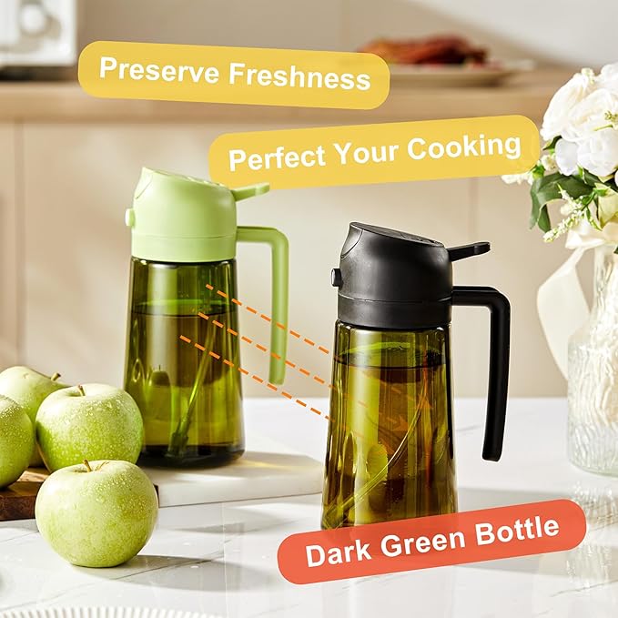 CXINYI - 16oz/470ml Olive Oil Dispenser for Kitchen with Stickers - 2 in 1 Olive Oil Sprayer for Cooking, Air Fryer, and Salad, White (Light-Proof Kitchen Gadget)