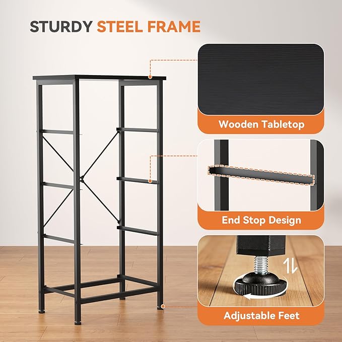 Sweetcrispy 4 Drawer Fabric Dresser Storage Tower Nightstand Chest | Small bedroom dresser and nightstand with sturdy frame,Perfect for closet,entryway,dorm,Black Wood Grain