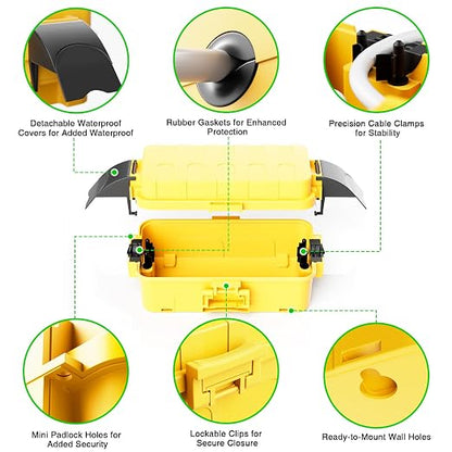 Flemoon IP55 Small Outdoor Electrical Box Waterproof (Inner 5.9 x 3.2 x 1.8inch), Extension Cord Cover with Detachable Awning Covers for Plug, Outlet, Holiday Lights, Yellow