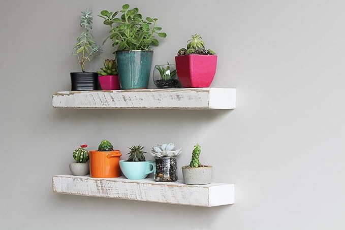 Urban Legacy Reclaimed Barnwood Planks | Floating Shelves for Wall w/Flush Mount Shelf Bracket Set Included | | Set of 2 (White Wash, 36" x 4.5" x 2")