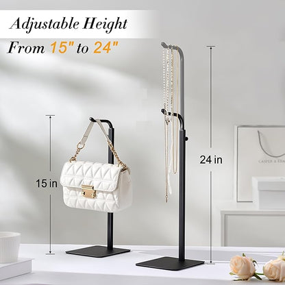 2 Pack Purse Holder Handbag Display Stand: Black Hanger Rack for Bags, Purses, and Wreath, Adjustable Hook Stand for Tabletop, Closet, and Retail Use for Vendors