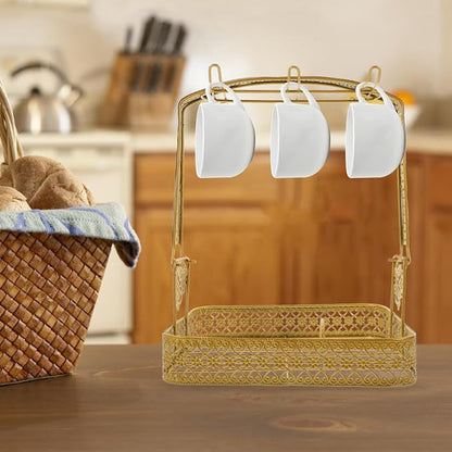 UPKOCH Coffee Mug Holder 6-Tier Metal Cup Stand with Drip Tray 11.14X8.85X7.28In for Kitchen Countertop Storage Organizer Rack for Coffee Cups and Tea Mugs