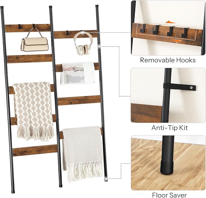 HOOBRO Towel Rack and Blanket Ladder, Blanket Holder for Living Room, Bathroom BK07LB01-BF17CJ01