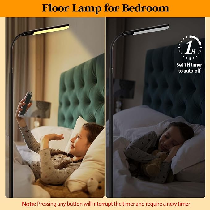 LED Floor Lamp, 18W Super Bright Floor Lamp for Living Room, Adjustable Stepless Colors & Brightness Standing Lamp, Eye Caring Reading Light with Remote