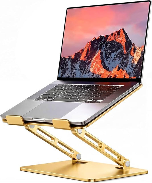 LOXP Aluminum Laptop Stand, Portable Laptop Riser, Adjustable Laptop Stand for Desk Foldable, Ergonomic Computer Notebook Holder for Desk, Office Desk Accessories (10-15.6'') - Gold