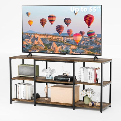 Aquzee TV Stand for 55 Inch TV, 49.2” Wide Entertainment Center with Open Storage, Wood & Metal Console Table and Media Furniture for Living Room Bedroom, Rustic Brown
