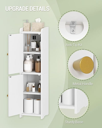 Hzuaneri Bathroom Storage Cabinet, Small Corner Floor Cabinet with 2 Doors and Adjustable Shelf, Narrow Toilet Paper Cabinets, Bathroom Organizer for Small Spaces, 7.9" D x 7.9" W x 29.5" H White