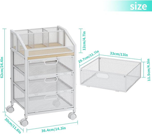HapiRm Rolling Makeup Cart Organizer - Under Desk Makeup Storage with Wheels, Floor Make up Cart Skincare Organizers Desk Vanity Storage Organizer Cabinet for Cosmetics Makeup Brush Hair Tool, White