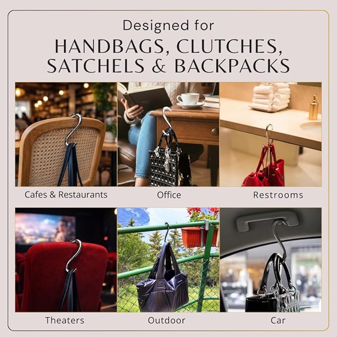 FafaConcepts Heart Shape Platinum Purse Hook Hanger, Charm – Ultra-Lightweight Heavy duty S Hook for Cafes, Work & Travel | Holds Up to 30 lbs | Christmas Gift, Bag Holder, Stocking Stuffers for Women