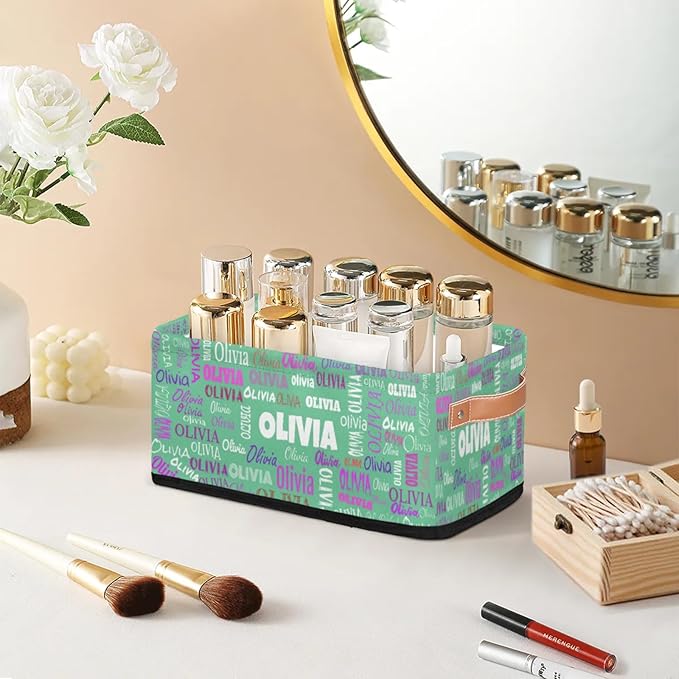 Custom Small Storage Basket Name, Mint Green Rectangular Storage Bins with Handles Organizing Boys Girls Pets Toys Clothes Books for Countertop Toilet Paper Basket Closet Shelf