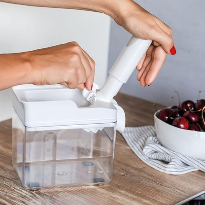 Leifheit Cherry Stoner Remover – Stainless Steel Plunger Pits 25 Lbs/Hour, Easy-Clean Container, Dishwasher Safe, Ideal for Pies, Canning, Snacking, German Design, Replacement Parts – White