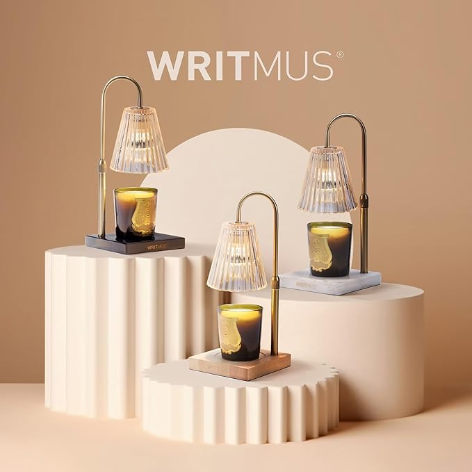 Candle Warmer Lamp with Dimmer & Timer- Wax Melt Warmer Fits All Candle Size - 2 Bulbs Included (White Marble)