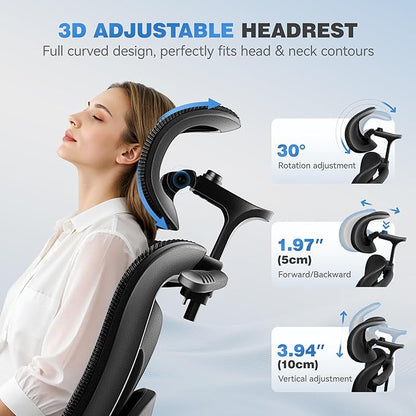 Ergonomic Office Desk Chair, High Back Mesh Office Chair with Adjustable Lumbar Support, 3D Headrest, Big and Tall Home Computer Desk Chairs Comfy for Work, Gaming, 300lbs, Black