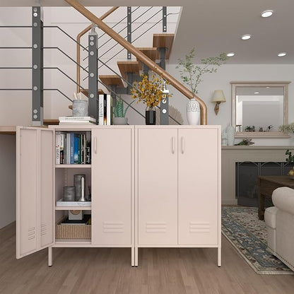 Storage Cabinet,2 Doors Locker Cabinet with Legs,Entryway Cabinet with Adjustable Shelves,Metal Locker Storage Cabinets for Office,Classroom,Bedroom,Pink