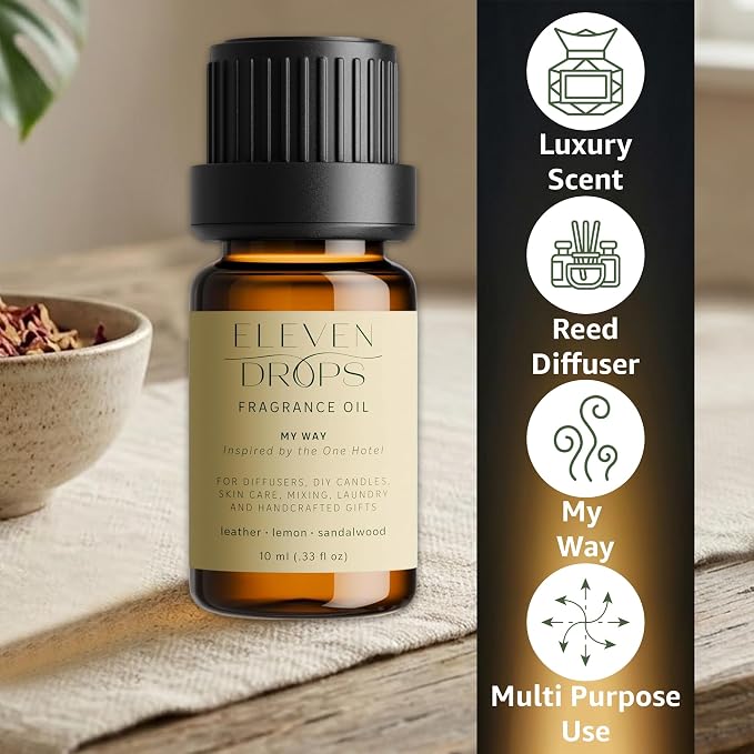 My Way Fragrance Oil | Leather, Lemon & Sandalwood Notes | Long Lasting Scent Reed Diffuser Oil for Home, Office, Hotel, Spa, Car & Linen Spray | Pet Friendly IFRA Compliant, 10 ml