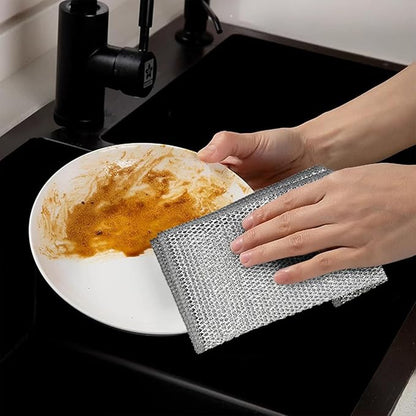 Double-Layer Steel Wire Cleaning Cloth - Non-Scratch Wire Dishcloth Rag Heavy Duty Scrub Pads Multi-Purpose Silver Mesh Scouring Pads for Dishes, Pots, Pans (20PCS)