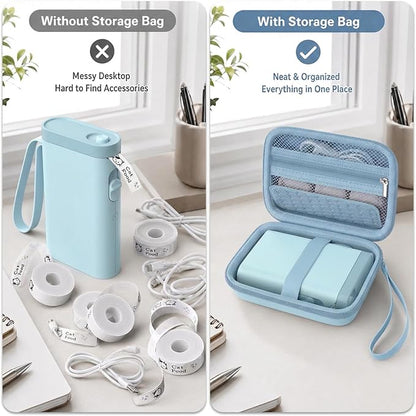 Comecase Case Compatible with Nelko P21/ for Phomemo D30 D35 Label Maker Machine, for JADENS D11/ for SUPVAN Mini Labeler Sticker, Labler Maker Storage for Tape&Accessories (Sky Blue)