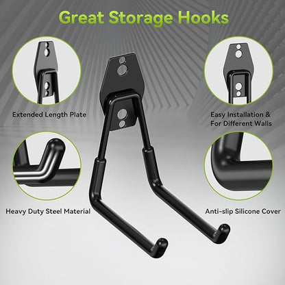 28 Pack Garage Hooks, Heavy Duty Garage Storage Hooks & Hangers Set, Wall Mounted Garage Organization System for Tools, Ladders, Bikes, Hoses, with Anti-Slip Coating Hooks for Garage, Shed, Workshop
