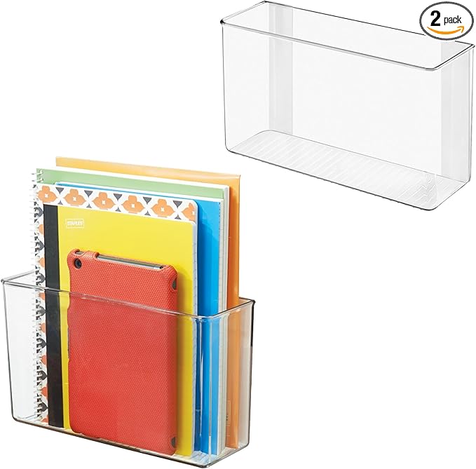 iDesign Adhesive Organizer Bin, Set of 2, Clear | Damage-Free Hanging, For Kitchen, Bathroom, or Office