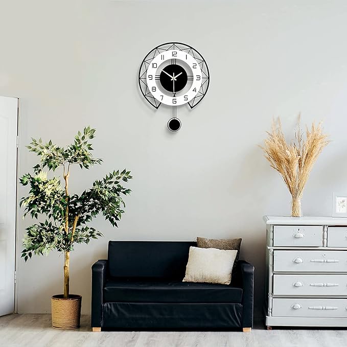 Large Wall Clock for Living Room Decor Modern Silent Pendulum Wall Clock for Home House Kitchen Bedroom Decorative Big Wall Clock Non Ticking Battery Operated Quartz for Indoor Bathroom 17 Inch