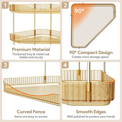 Lifewit 2-Tier Corner Bathroom Counter Organizer, Plastic Makeup Skincare Organizers Storage Countertop, Large Sink Cosmetic Perfume Shelf for Bedroom, Dresser, Kitchen, Vanity, Gold, 25 cm/10inch(H)
