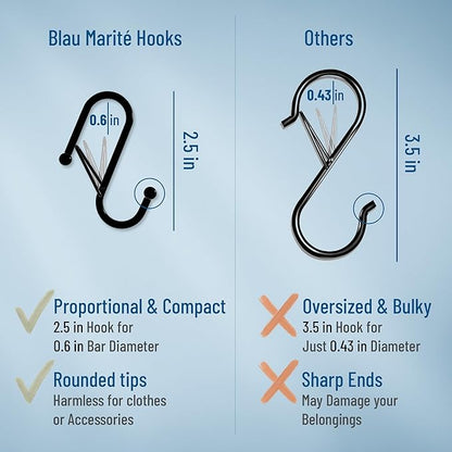 10-Pack Metal S Hooks for Hanging – Heavy-Duty S-Shaped Hooks with Safety Buckle – Fits Bars up to 0.6 in – Anti-Drop Hooks for Kitchen, Pot Racks & Towel Bars – White (Small)
