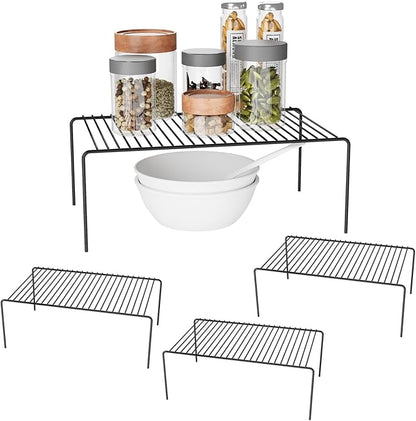 Medium(13 x 9.4 inch)Black Cabinet Storage Shelf Rack Set of 4, Rustproof Metal Wire Kitchen Counter Organizers and Storage, Spice Organization for Cabinet, Plate, Dish, Pantry, Bathroom, Fridge