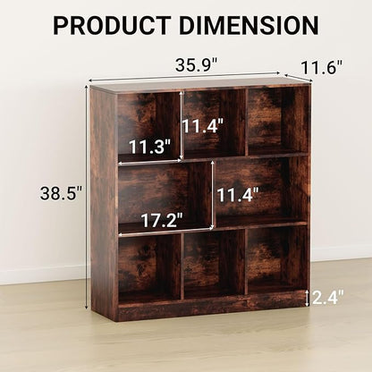 8 Cube Wooden Bookshelf with Base,3-Tier Freestanding Open Storage Organizer,Multi-Functional Bookcase for Living Room,Bedroom,Study and Office