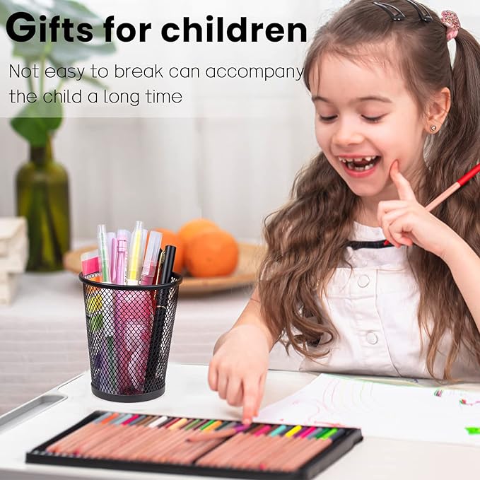 QYH Mesh Pencil Holder Metal Pen Cup Black for Desk 6 Packs