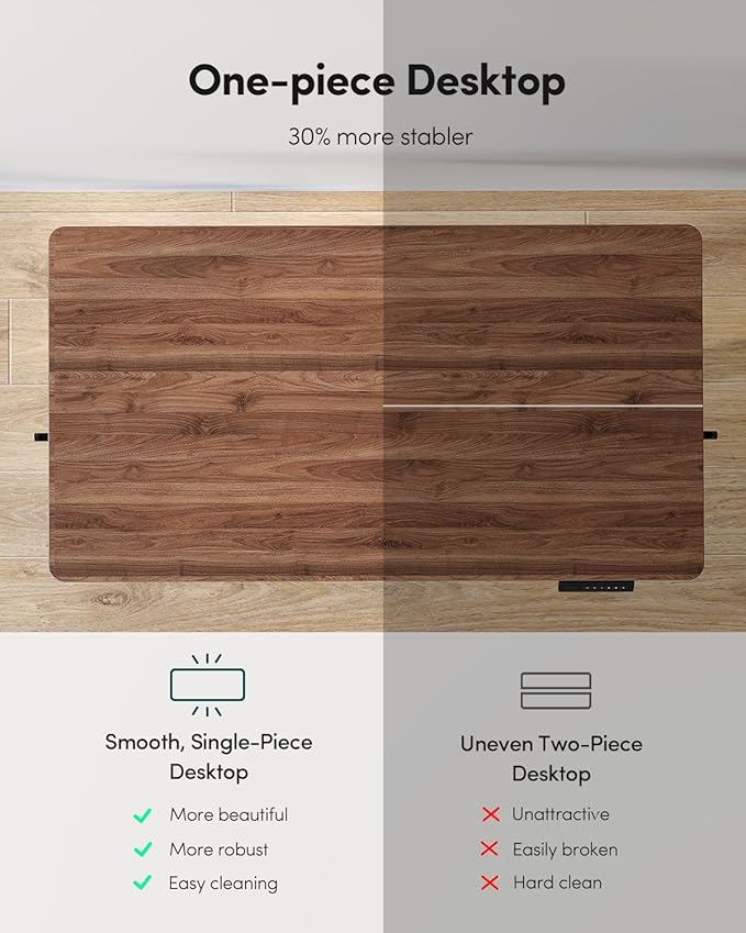 FEZIBO One-Piece Standing Desk Adjustable Height Stand up Home Office Desk, 55x24 Inch Electric Standing Computer Desk, with 4 Memory Presets, Headphone Hook, Black Walnut