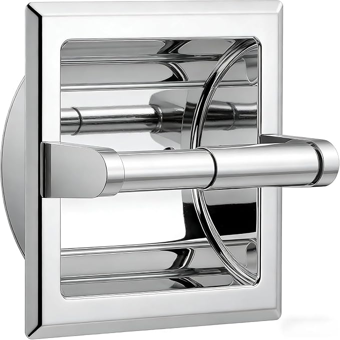 FORIOUS Recessed Toilet Paper Holder, Stainless Steel Durable Tissue Roll Holder Wall Mount for Bathroom Space Saving Design with Mounting Bracket, Wall Toilet Paper Dispenser Insert, Chrome