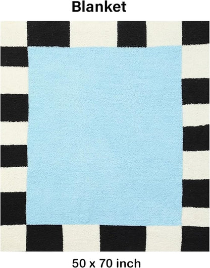 Blue Fleece Throw Blanket for Couch, Modern Fluffy Checkered Blankets Cozy Soft Memphis Style Decorative Blanket for Sofa Travel All Seasons 50x70 Inch