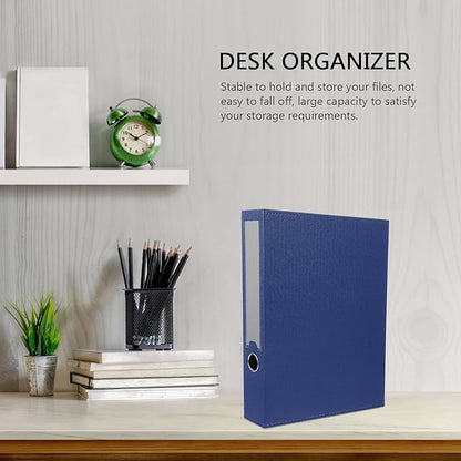 CONGARTENO Wear-resistant PU Leather File Organizer Box for Desktop Document Storage Practical Household File Case Holder for Office and Home Blue Folder Storage for Letters and Papers