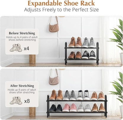 INSMART 2-Tier Expandable Shoe Rack:Stackable and Adjustable Shoes Organizer Storage Shelf, Sturdy and Durable Metal Structure Free Standing Shoe Rack for Closet Entryway Doorway
