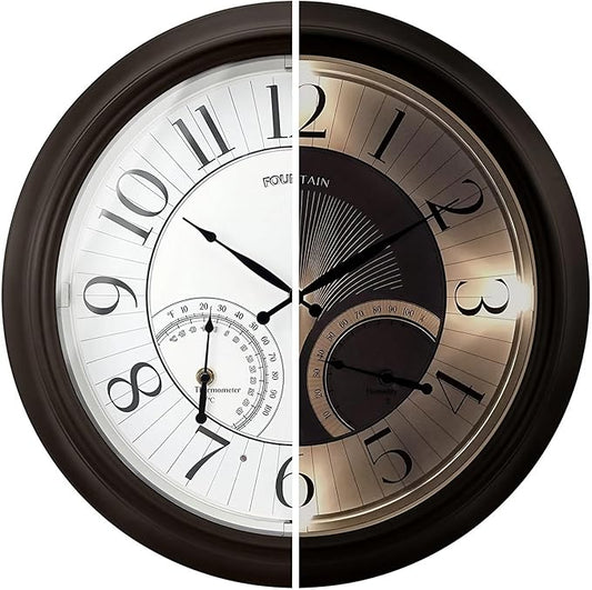 18 Inch Illuminated in/Outdoor Clock with Smart Sensor and Night Light, Waterproof, Large Wall Clock with Thermometer & Hygrometer for Patio,Pool and Garden Decor,Oil Rubbed Bronze