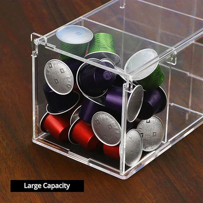QWORK Coffee Capsule Holder Acrylic Box, Clear 4 Compartment Coffee Pod Storage Organizer with Lid, 11.73" x 5.12" x 4.72"