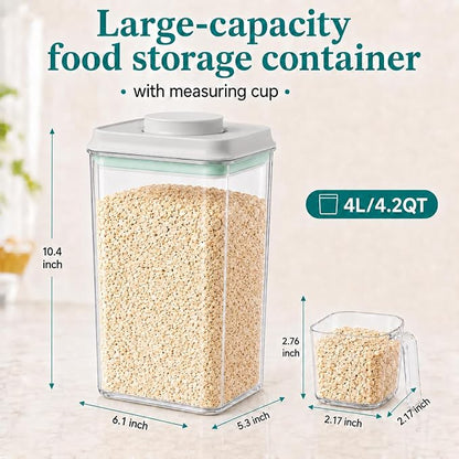 POP Airtight Flour-Rice Food-Storage Container - 4L/4.2Qt Jar with Lid(2Pc) and 3.3Oz Scoop(2Pc) | BPA-Free | Perfect for Storing Grains, pasta, Snacks | Stackable and Durable