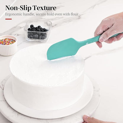 600ºF Heat Resistant Spatulas, High Heat Food Safe Semless Kitchen Silicone Scraper Set for Cooking Baking Mixing Scraping Stirring Nonstick Cookware Pan Bowl (2Pcs,Aqua Sky)
