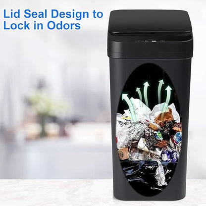 Anborry Bathroom Automatic Trash Can 2 Pack 2.2 Gal & 4 Gal Touchless Motion Sensor Small Garbage Can with Lid Smart Electric Narrow Garbage Bin for Bedroom Office Kitchen (Black)