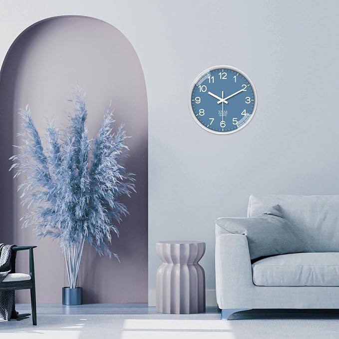 XNM 14 Inch Blue Minimalist Wall Clocks Battery Operated Analog Clock Decorative for Office Bedroom Modern Silent Wall Clock Non Ticking
