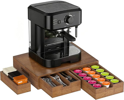 CHOEZON Coffee Pod Organizer, Storage Box with 2 Drawers, Coffee Station with Removable Dividers, Holder for K-Cup, Holds Pods, Syrup, Tea Bags for Living Room, Kitchen, Office, Mocha MCW31MA