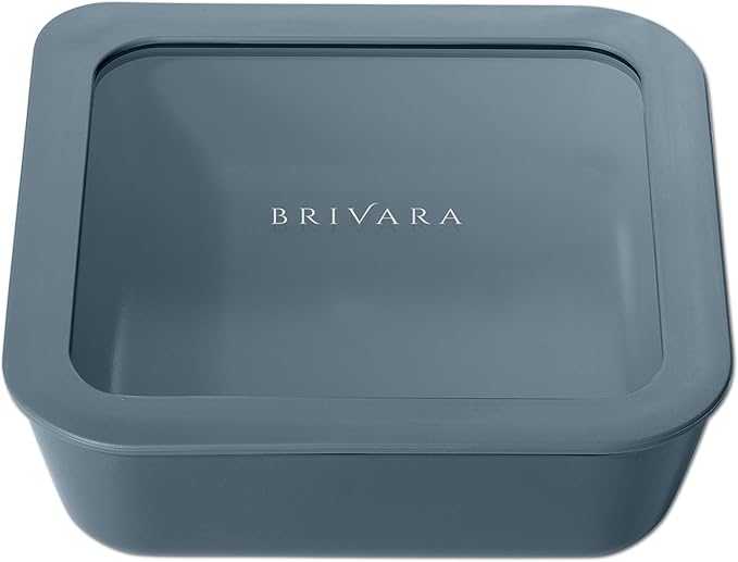 BRIVARA HOME Ceramic Coated Glass Food Storage Container | No PTFE, PFOA, PFAS, and BPA | Reusable Non Toxic Meal Prep Container with Glass Lid | Easy To Store | 5 Cup Square [Dusk]