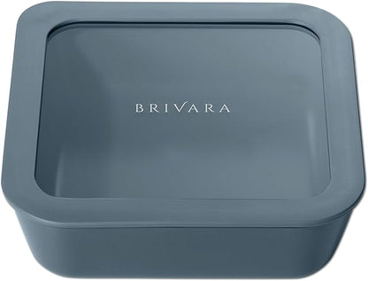 BRIVARA HOME Ceramic Coated Glass Food Storage Container | No PTFE, PFOA, PFAS, and BPA | Reusable Non Toxic Meal Prep Container with Glass Lid | Easy To Store | 5 Cup Square [Dusk]