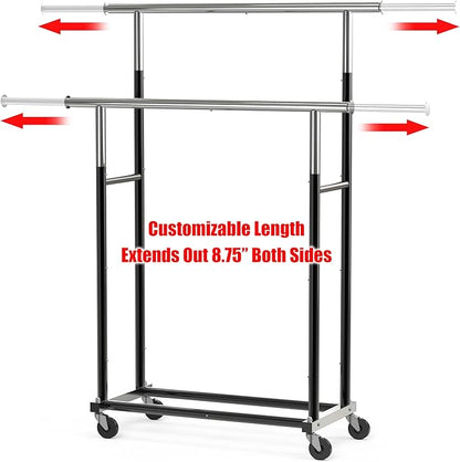 SIMPLE HOUSEWARE Standard Double Rod Garment Rack, Black