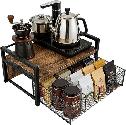 Tea Bag Organizer Wood Tea Organizer with 8 Compartments Storage Chests Tea Station Chest Display Container Box for Countertop Kitchen