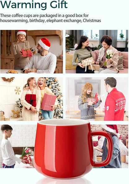 Teocera Ceramic Coffee Mug Set of 4-12 oz Coffee Mugs with Large Handles for Hot or Cold Drinks Like Latte, Cocoa, Tea or Juice - Smooth Ceramic, Dishwasher Safe, Red